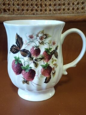 Hitkari Potteries Bone China Vintage Strawberry & Floral Mug
